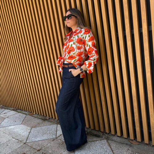 Camisa de seda blanca con amapolas rojas 1 Julunggul