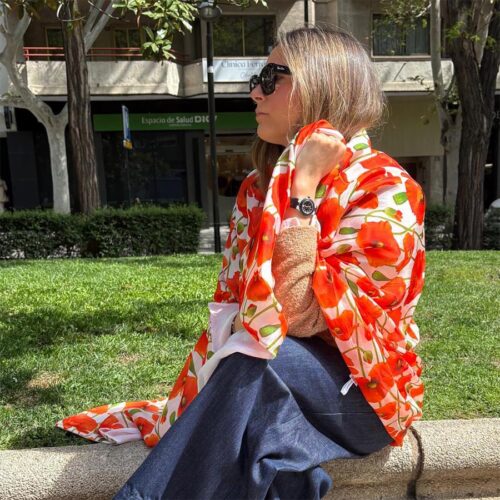 Fular de seda con forro reversible blanco con amapolas rojas 1 Julunggul