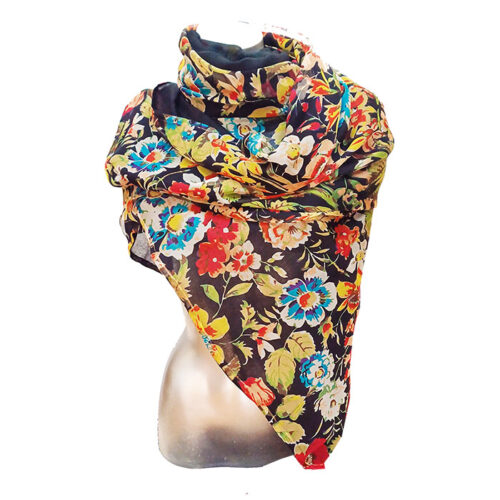 Fular de seda reversible Flores negroo Julunggul