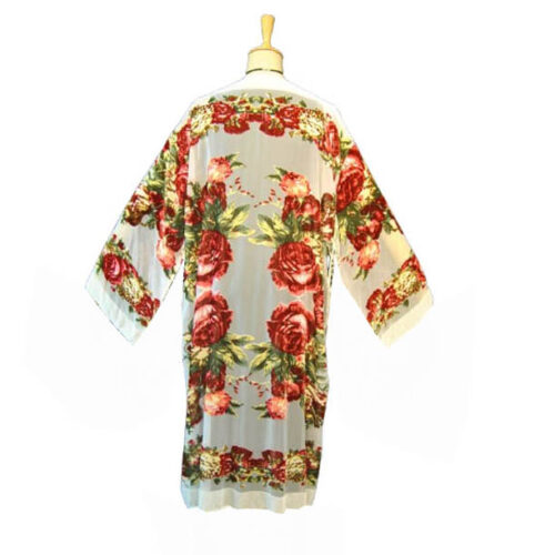 Kimono de terciopelo devore beige con flores Julunggul