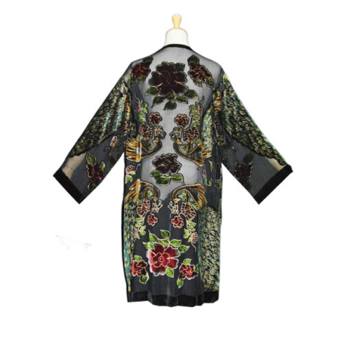 Kimono de terciopelo devore negro pavo real 1 Julunggul