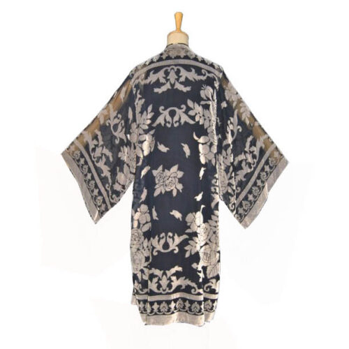 Kimono de terciopelo devore negro y beige Julunggul