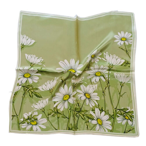 Pañuelo de seda de mujer verde con margaritas Julunggul