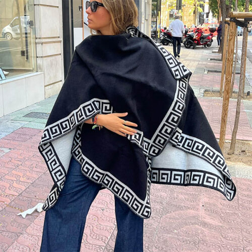 Poncho capa reversible Negro y gris Julunggul 1