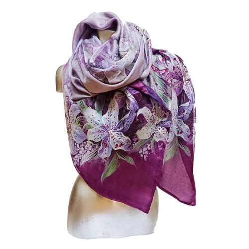 Fular de seda reversible Flores morado Julunggul