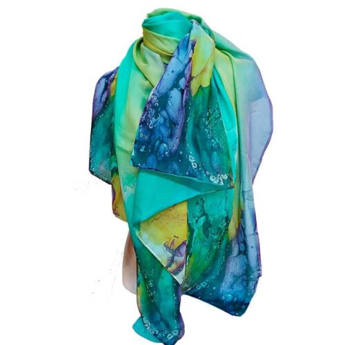Fular de seda reversible Turquesa y morado Julunggul