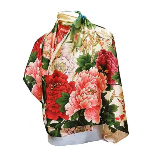 Fular de semiseda reversible Beige con flores Julunggul
