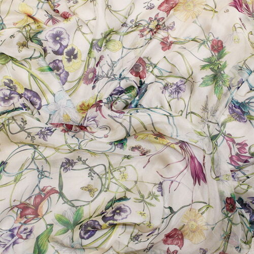 fular de seda flores beige 
