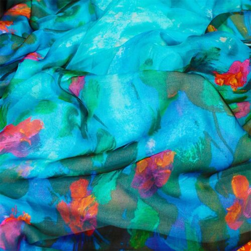 fulares de seda turquesa flores julunggul