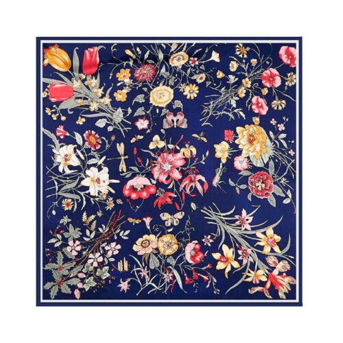 panuelo semi seda 130 azul marino flores