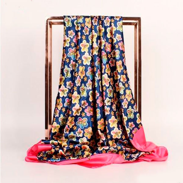 pañuelos-de-mujer-de-imitación-seda-de-flores-azul-marino-y-rosa.