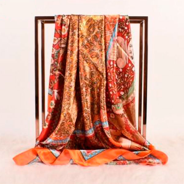pañuelos-de-mujer-de-imitación-seda-naranja-estampado