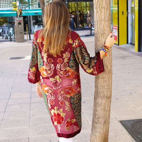 kimono terciopelo devore granate