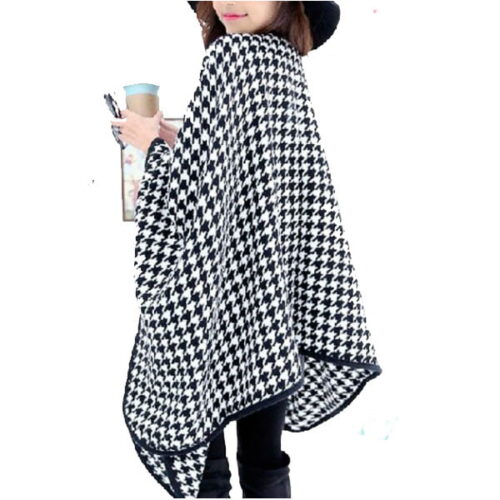 poncho blanco negro pata de gallo