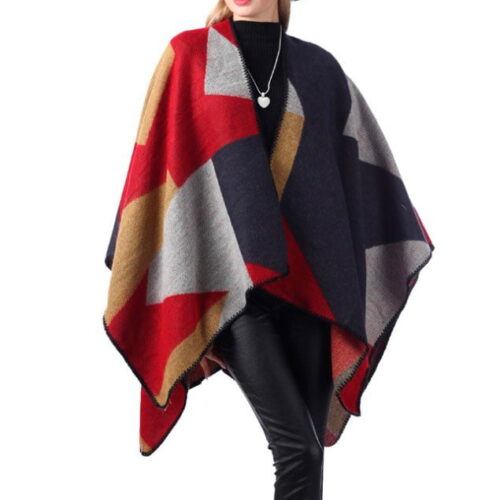 poncho geometrico camel negro