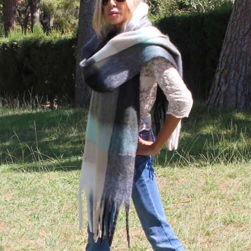 bufanda fular de viscosa cuadros gris