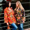 kimono de cretona azul con flores 4