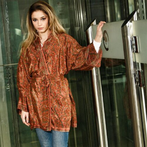 kimono de semi seda rosa verde 1