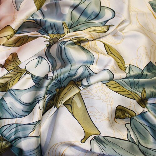 fulares de semi seda flores verdes julunggul