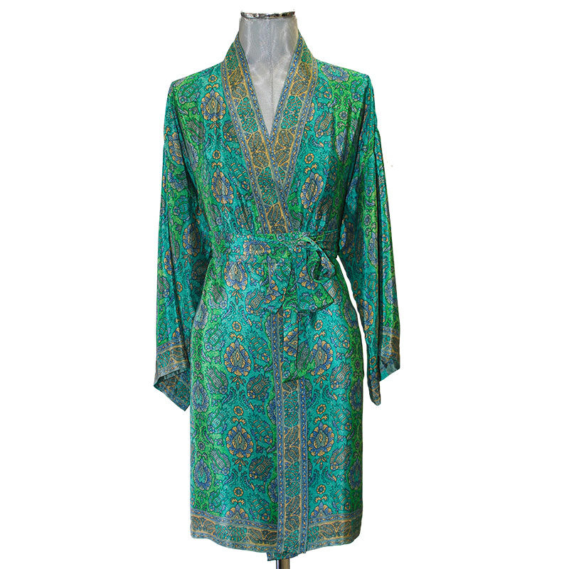 kimono semi seda paisley verde azul julunggul