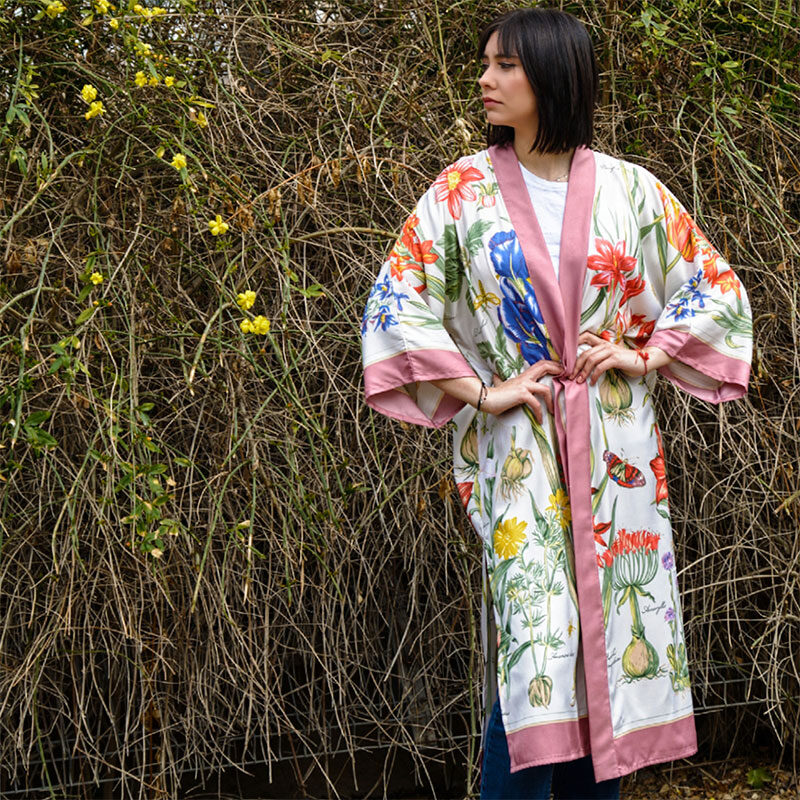 Kimonos de mujer-semi-seda-pañuelos-rosa-flores-julunggul