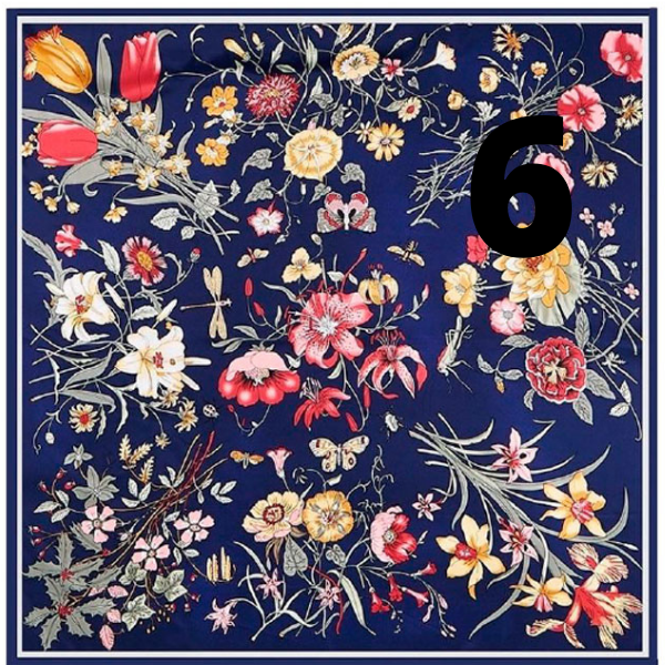 pañuelo grande XL de semi seda azul marino con flores