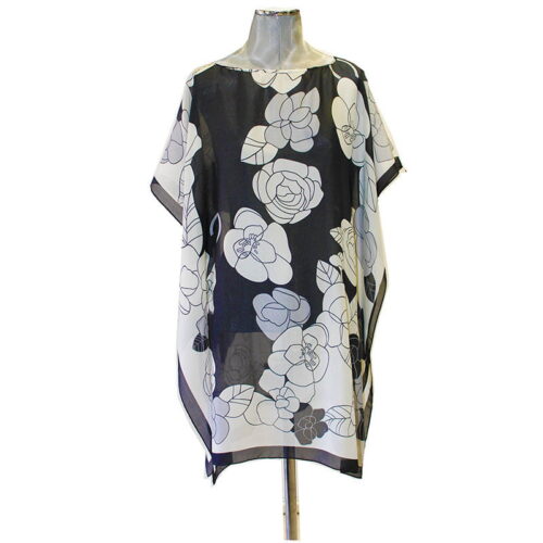 caftan de semi seda negro blanco