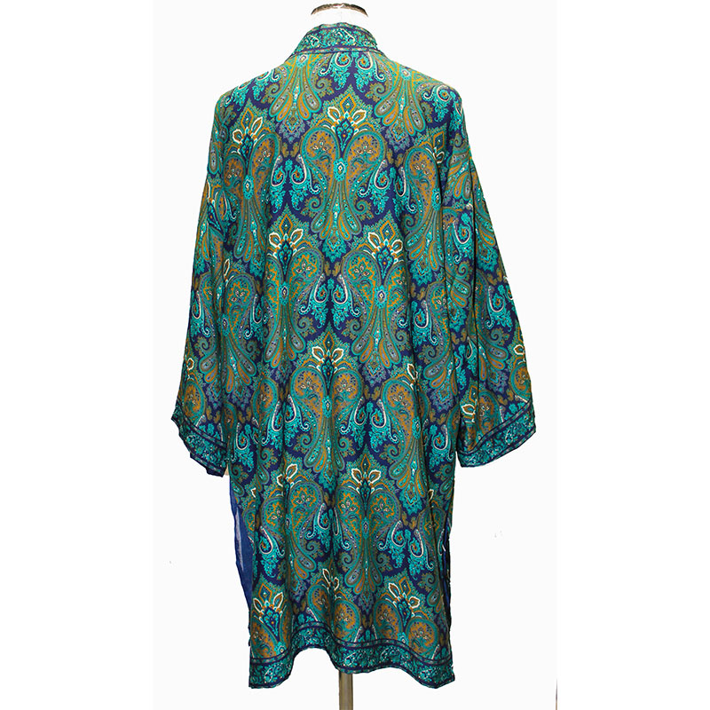 kimono de semi seda paisley verde y azul