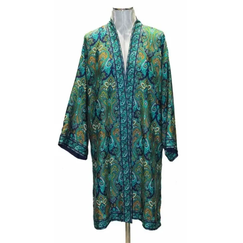 kimono de semi seda paisley azul y verde