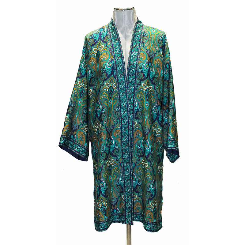 kimono de semi seda paisley verde y azul