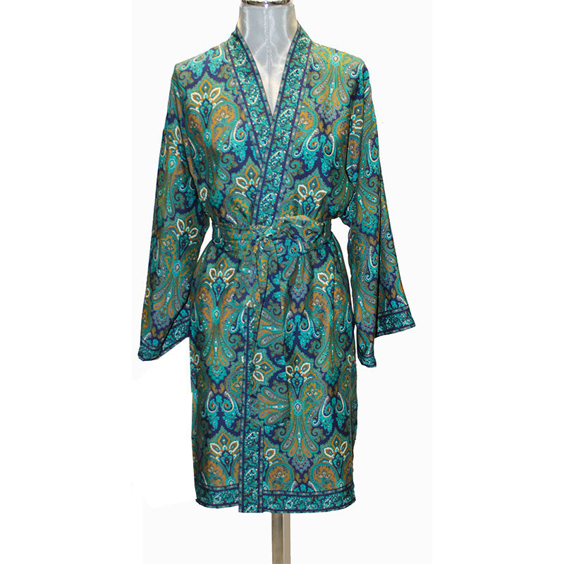 kimono de semi seda paisley azul y verde