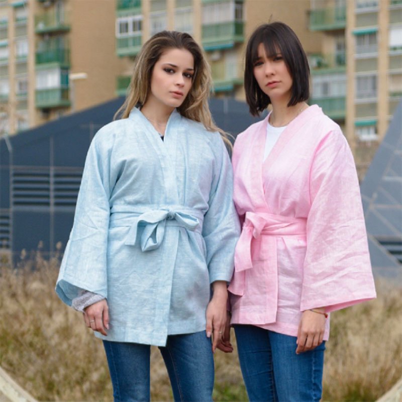 kimonos de lino rosa y azul julunggul