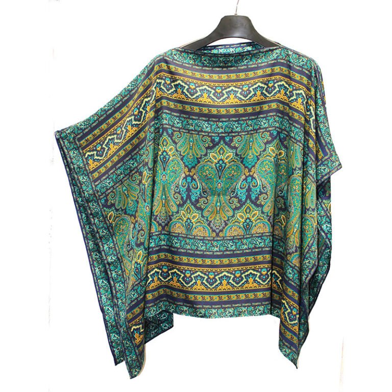 caftan bluson de semi seda verde y azul julunggul