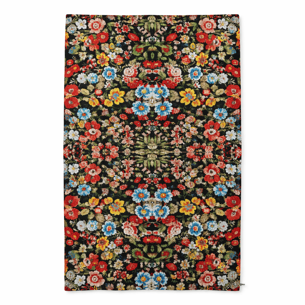 Fular de seda 100 echarpe reversible negro con flores Julunggul