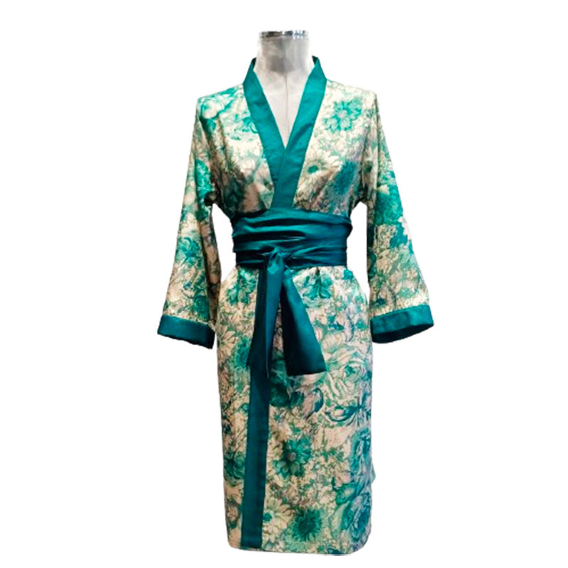 Kimono seda largo flores verde Julunggul