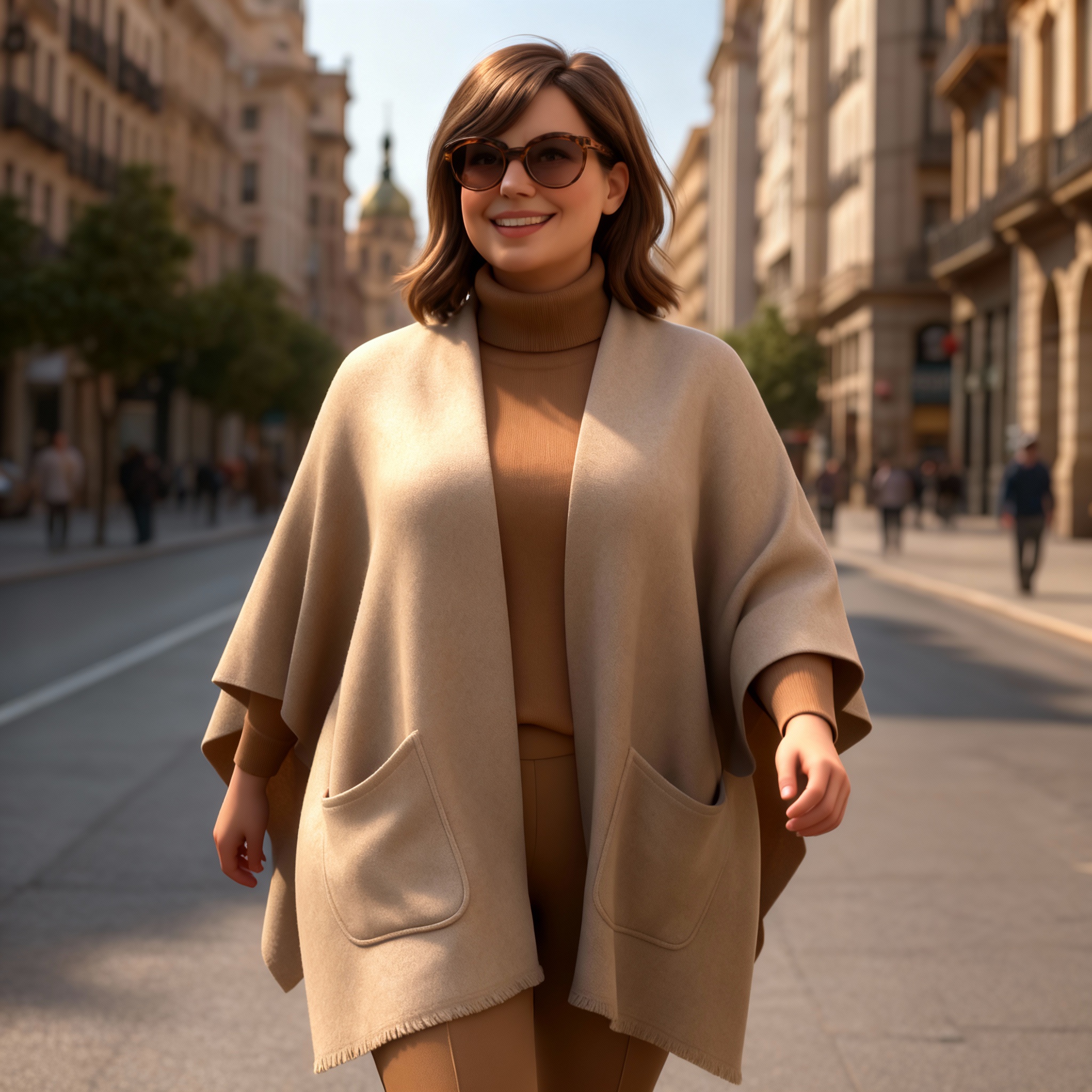 Poncho capa beige con bolsillos talla grande Julunggul