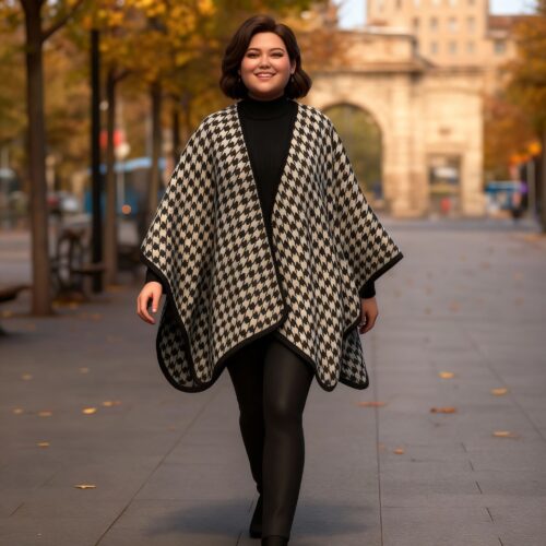 Poncho capa de pata de gallo negro y blanco talla grande Julunggul