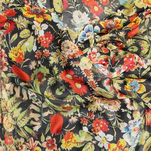 fular de seda reversible Flores Negro de julunggul