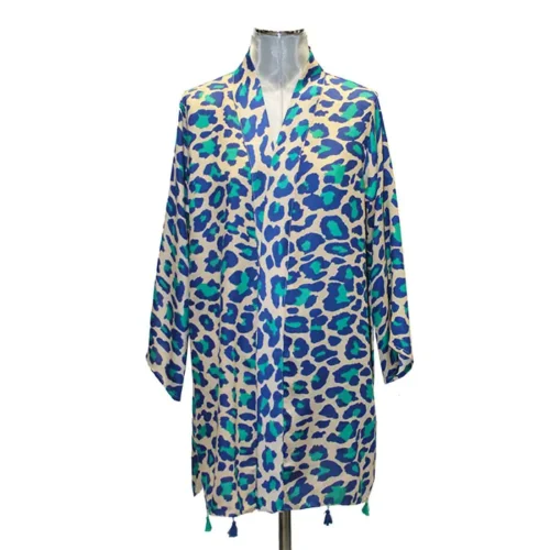 kimono chaqueta animal print de leopardo azul y verde 1