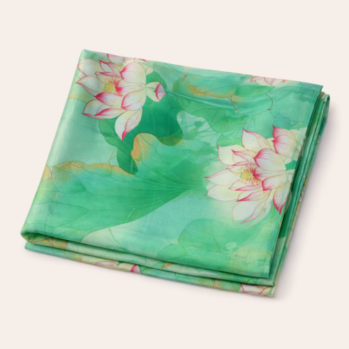 Fular de seda con forro  Flores verde