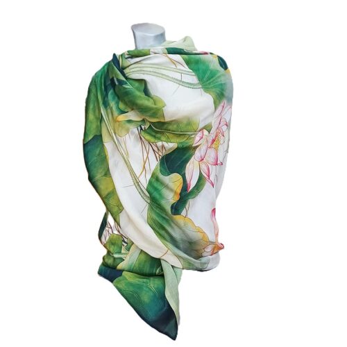 Fular de seda con forro Verde con flores Julunggul