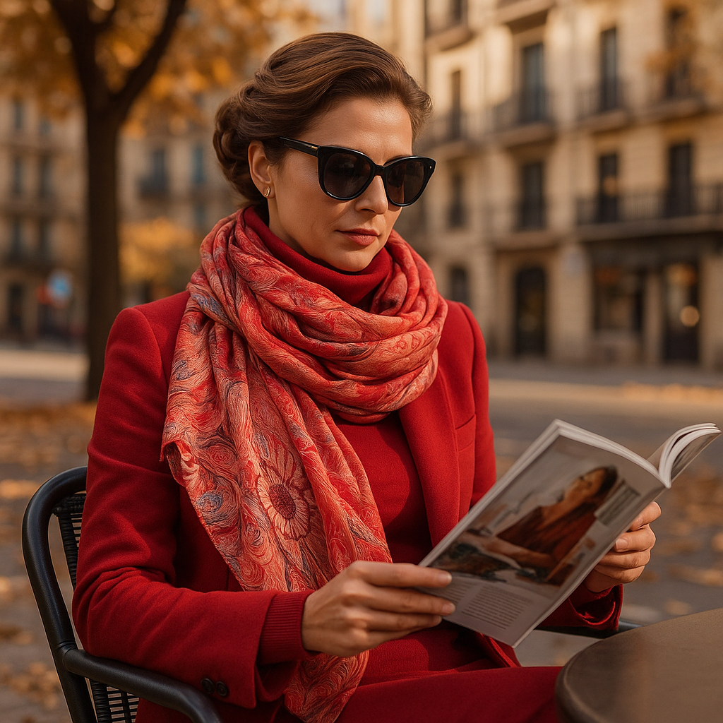 Fular de seda con forro rojo pasión echarpe Julunggul