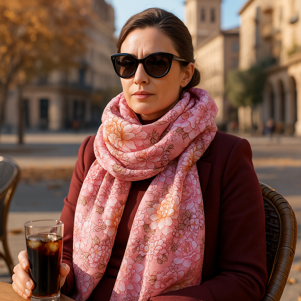 Fular de seda con forro rosa con flores rosas echarpe Julunggul