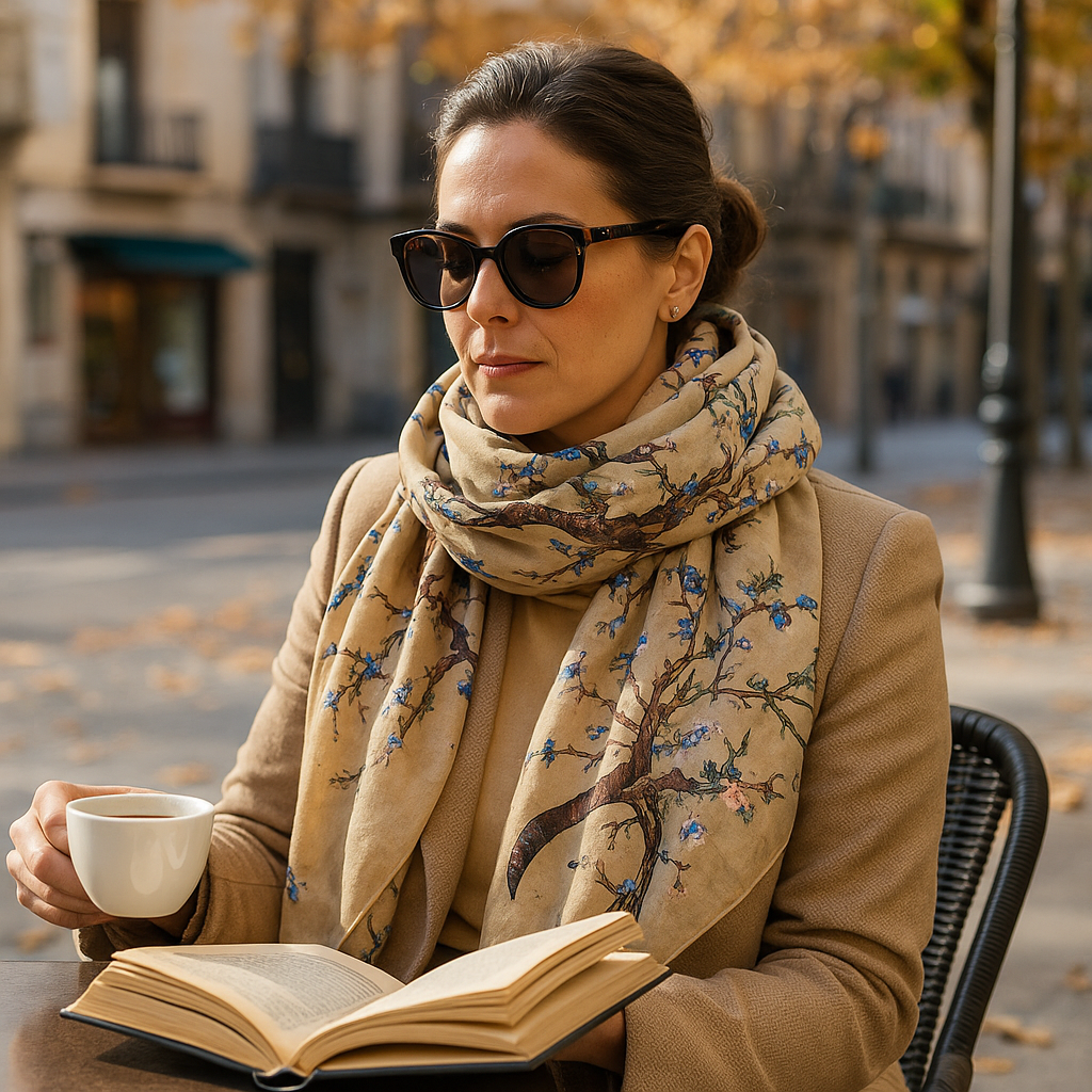 Fular de semiseda con forro beige Almendro echarpe Julunggul