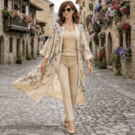 Kimono de semiseda a medida beige Almendro de Van Gogh 1 Julunggul