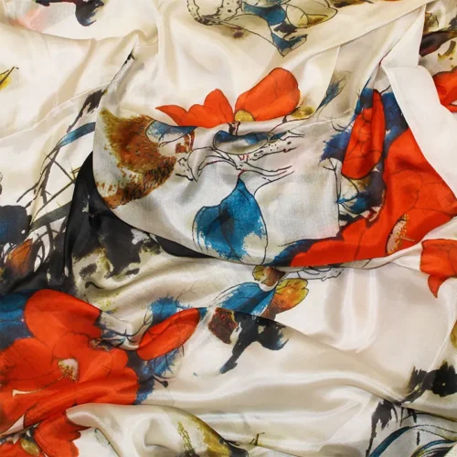 fular de seda flores rojo azull