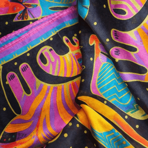 Fular de seda Gatos India negro