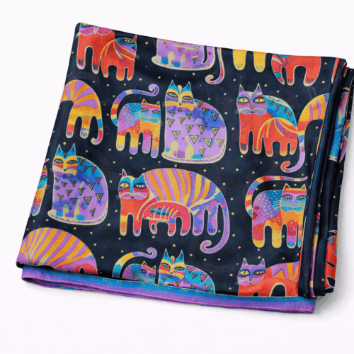 Fular de seda con forro "Gatos India negro"