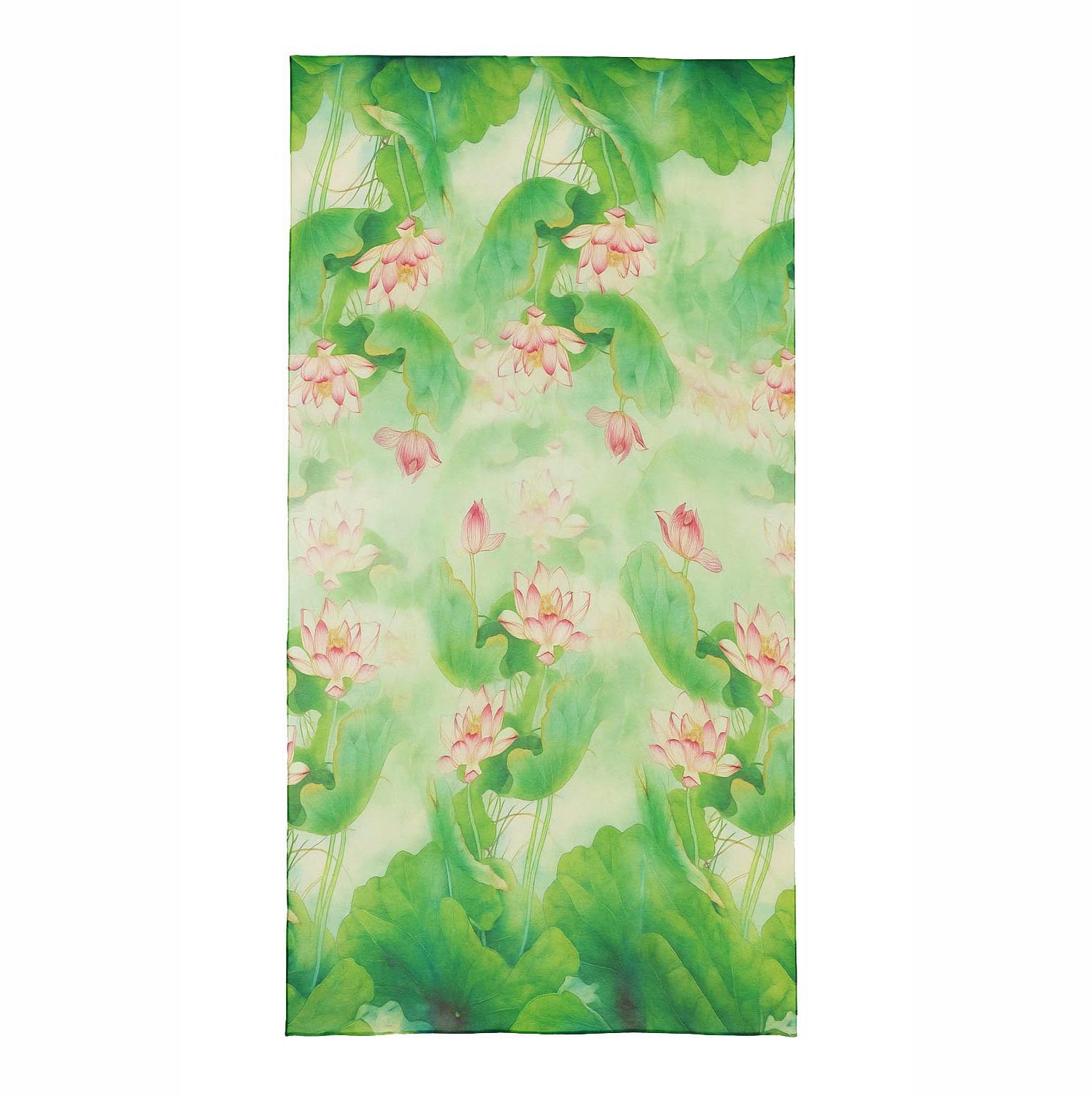 Fular de seda verde y blanco con flores Julunggul