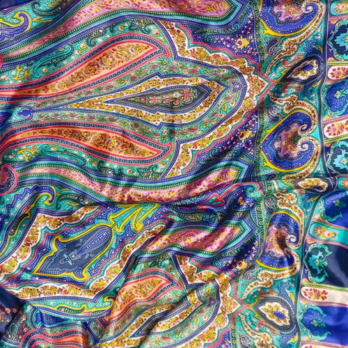 Fular seda reversible estampado paisley azul 1